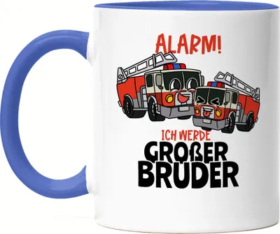 Produktbild von Ich Werde Großer Bruder Tasse Blau Ankündigung Schwangerschaft Feuerwehr-Auto Alarm Babynews