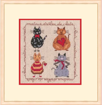 Produktbild von Le Bonheur des Dames Kreuzstich Set "Miniatur-Katzensammlung", Zählmuster, 12,5x12,5cm