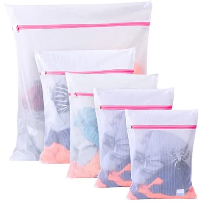 Produktbild von Wäschesack Wäschenetz Waschbeutel - Reißverschluss - Set mit 5 Stück - Grau und Weiß - Für Waschmaschine und Reise