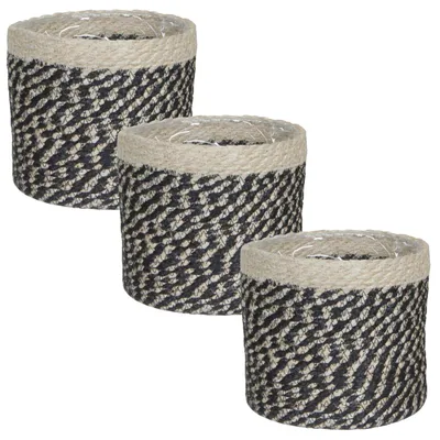 Produktbild von Pflanzkorb Natur-Schwarz 3er Set | Geflochtener Übertopf 20cm
