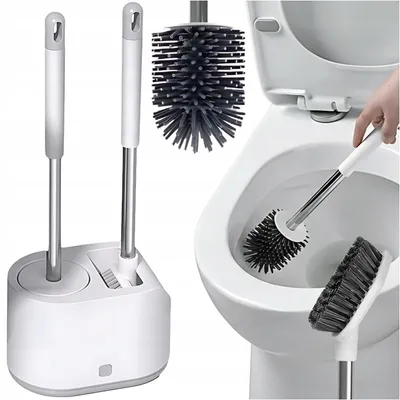 Produktbild von Silikon-Badezimmerbürste mit Ständer für Bad, WC, Toilette – 2-in-1-Badezimmer-Set