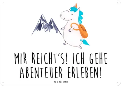 Produktbild von Mr. & Mrs. Panda tafel Einhorn Bergsteiger DIN A3 - Weiß - Geschenk, Abenteuer, Urlaub, Einhörner, Schild, Reisen, Türschild, Retro Blechschild, Unicorn, Wandbild