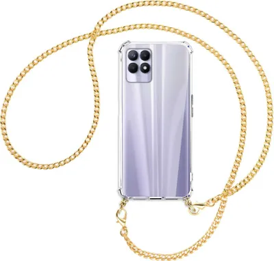 Produktbild von Handykette Backcover-Schutzhülle mit Band (Metall goldfarben) für Realme 8i - goldfarbene Kette