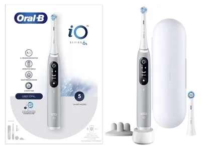 Produktbild von Oral-B iO 6S, Erwachsener, Vibrierende Zahnbürste, Tägliche Pflege, Tiefenreinigung, Zahnfleischpflege, Sensibel, Whitening, Grau, Weiß, 2 min, Grau, Weiß