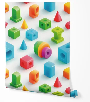 Produktbild von Vliestapete Kinder Spielzeug Bausteine Formen Bunt Pastell Geometrisches Design Kinderzimmer Babyzimmer Spielzimmer Schlafzimmer Modern Weicher Stil UV-beständige Tapete 5m x 0.5m