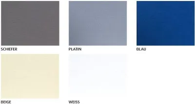 A collage of five color swatches, each labeled with a color name.