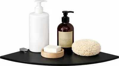 Produktbild von Eckregal Wand Glas 6 mm – abgerundetes Duschregal Ecke für Bad & Dusche, ESG Glasregal, Glasablage mit Wandhalterung, Eckablage Schwarz 35x35 cm