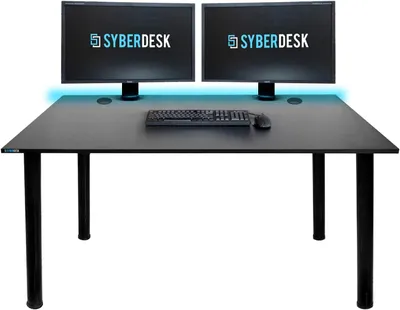 Produktbild von SyberDesk Gaming Tisch, Gaming Schreibtisch für Gamer 120 x 65 cm – Schreibtisch mit LED-Leuchten – Fernbedienung zum Ändern von 16 Farben - Schwarz