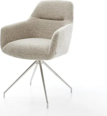 Produktbild von DELIFE Esszimmerstuhl Pejo-Flex Webstoff Soft Beige Kreuzgestell konisch Edelstahl Taschenfederkern