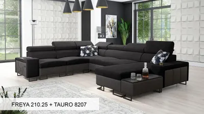 Produktbild von XXL Couch Große Wohnlandschaft U-Form MELODIE VIII - SCHWARZ FREYA 210.25 + TAURO 8207