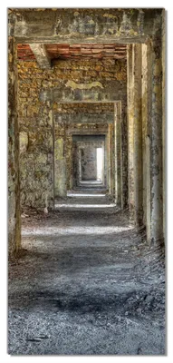 Produktbild von Wallario selbstklebende Türtapete 100 x 220 cm - Weg durch eine verlassene Ruine - Abwischbar, rückstandsfrei zu entfernen