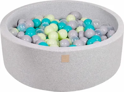 Image de MeowBaby gris clair Piscine à balles ronde 90x30cm, balles : Turquoise/vert clair/gris/transparent