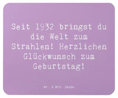 Produktbild von Mr. & Mrs. Panda Mouse Pad Spruch 1932 Geburtstag Strahlen - Lavendeltraum - Geschenk, Happy Birthday, computer mousepad, Geburtstagsgeschenk, Freude, Mauspad, mousematte