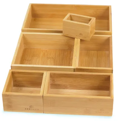 Produktbild von addhome 6er Set Bambus Schubladen Organizer Individuelle Boxen inkl. Pads
