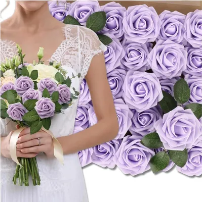 Image de EDIBAZZAR | Set de 25 roses artificielles lilas