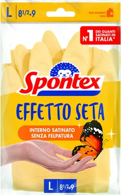 Image de Spontex 153037 Gants de ménage Silky à effet soyeux avec effet antibactérien - 1 paire, Jaune naturel, L, 2