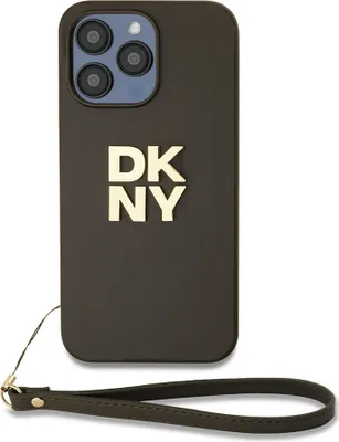Produktbild von DKNY, Hülle für Apple iPhone 15 Pro Max mit Metall-Logo und Handgelenkband, Braun