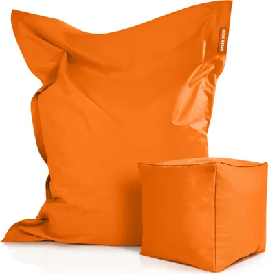 Produktbild von Green Bean® XXL Riesensitzsack 140x180cm + Hocker 40x40x40cm mit EPS-Perlen Füllung - 2er Set Sitzsack "Square+Cube" Orange