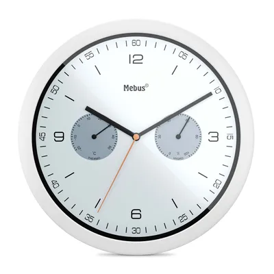 Immagine prodotto di Orologio da parete analogico Mebus con termometro e igrometro / Movimento al quarzo / Diametro 26 cm / Rotondo