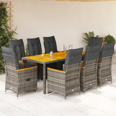 Produktbild von Maison Exclusive - 9-tlg. Garten-Bistro-Set mit Kissen Grau Poly Rattan