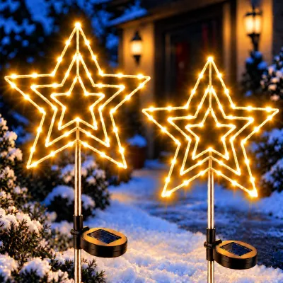 Productafbeelding van Kerstverlichting op zonne-energie, 2 stuks met 75 leds per ster