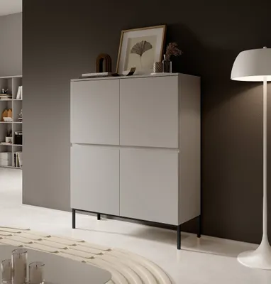 Produktbild von Selsey Highboard Bemmi - čtyřdveřová vysoká komoda, béžová s černými nožkami, 100 cm