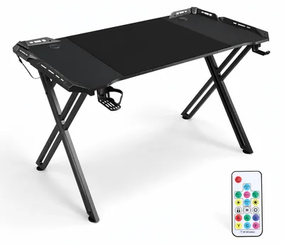 Obrázok produktu pre Hrací stôl Ikodm, rozmer 120x60 cm, X-tvar, s RGB LED osvetlením, držiakom na nápoje a držiakom na slúchadlá
