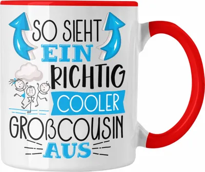 Produktbild von Trendation - Großcousin Tasse Geschenk So Sieht Ein RIchtig Cooler Großcousin Aus Geschenkidee Lustiger Spruch Geburtstag Becher Kaffeetasse (Rot)