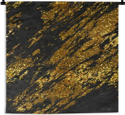 Produktbild von MuchoWow® Wandteppich Wandbehang Marmor - Gold - Schwarz 60x60 cm Tapisserie Dekoration Wandtuch - Dekorationen - Wand Decke