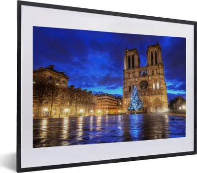 Produktbild von MuchoWow® MuchoWow® Gerahmtes Poster Schöner blauer Himmel über Notre Dame in Paris 40x30 cm - Poster mit zchwarzem Bilderrahmen - Bilderrahmen - Poster im Rahmen