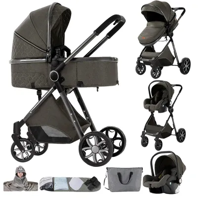 Image de Poussette, design 3-en-1, pliable et légère, modèle YV9-DEEPGREY