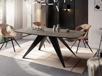 Produktbild von Ausziehbarer Esstisch im Loft-Stil - Industrieller Tisch mit Schwarzen Metallbeinen - Modernes Design für Wohnzimmer - 160 cm Ausziehbar auf 200 cm - Chicago Beton Grau
