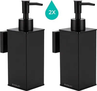 Produktbild von Seifenspender Wandmontage SET (2x) - Seifenspender hängend Schwarz - Aluminium - Küche - Badezimmer - Toilette