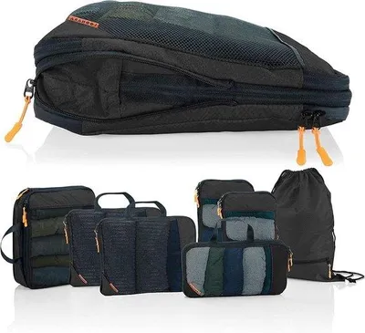 Immagine prodotto di Set di 7 valigie da viaggio con funzione di compressione - Nero, con borsa da viaggio