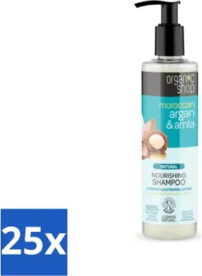 Zdjęcie produktu dla Organic Shop - Naturalny szampon odżywczy - Argan Hair & Amla - Regenerujący i odżywczy - 280 ml - Value pack - 25 szt