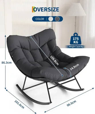 Obrázok produktu pre Záhradné hojdacie kreslo – XXL relaxačné kreslo – kovová konštrukcia – bez vankúša – vysoká nosnosť – vhodné do záhrady, na terasu a k bazénu – sivá farba