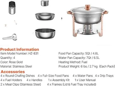 Obrázek produktu pro Chafing dish, nerezová ocel, kapacita 5QT, růžové zlato