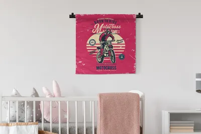 Produktbild von MuchoWow® Wandteppich Wandbehang Motocross - Mann - Zeichnung - Retro 60x60 cm Tapisserie Dekoration Wandtuch - Dekorationen - Wand Decke