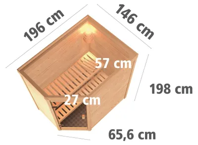 Produktbild von KARIBU Massivholzsauna Katie 38 mm Fichte für 1 2 Personen, Innenraum Sauna mit bronzierter Ganzglastür, 2 Liegen, Steck und Schraubsystem, Mineralwolle gedämmtes Dach, Eckeinstieg, Ofenschutzgitter