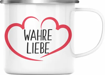 Produktbild von Trendation - Emaille Tasse mit Herz Wahre Liebe Geschenk zum Valentinstag Liebeserklärung Geschenke für Freundin Freund (Silber)