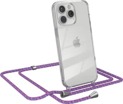 Produktbild von EAZY CASE Handykette kompatibel mit Apple iPhone 15 Pro Max, Handyhülle mit Umhängeband, Handykordel, Schutzhülle Clear, Band in Bunt