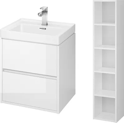 Produktbild von BADLAND Badmöbel Set CREA 50 Waschbecken-Unterschrank mit Hochschrank 140x30x25, Badregal, Weiß