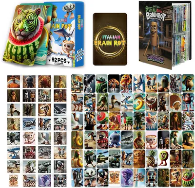 Produktbild von Brainrot Sammelalbum mit 60 Karten und 32 Stickers, Aufkleber Kartenspiele für Erwachsene, Journal Sticker Kinder, steal a Brainrot Sammelkarten
