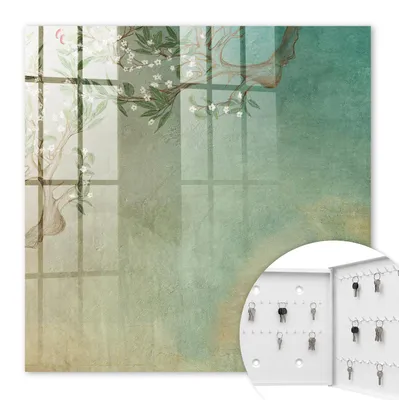 Produktbild von Metall Schlüsselkasten 30 x 30 cm - weißer Schlüsselschrank zur Wandmontage - wandhängende Schlüsselbox mit Tür - rechts öffnend - Schlüsselaufbewahrung für Flur - Büro - Arbeitszimmer - Werkstatt - Garage - Blühender Baum