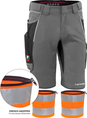 Produktbild von Qualitex kurze Arbeitshose - REFLEX-BUNDLE IRON Shorts + Reflexstreif - Lyocell, Cordura & Stretch - in Farbe: grau/schwarz - Herren: 64 - Damen: 58
