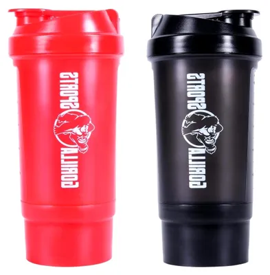 Produktbild von Protein Shaker - 500ml, mit Pulverfach und Sieb, BPA-frei, für cremige klumpenfreie Shakes, mikrowellengeeignet, in Rot oder Schwarz - Trinkflasche, Shaker Becher