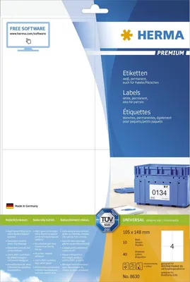 Image de HERMA Étiquettes Premium A4 blanc 105x148 mm papier mat 40 pièces