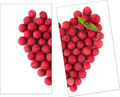 Produktbild von Spritzschutz Herdabdeckplatte Schneidebrett aus Glas Herz aus Himbeeren mit Blatt 2-Teilig (60x52cm)