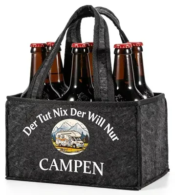 Productafbeelding van Vilt Flessentas - Voor 6 flessen - Met opdruk - Grijs - 24x16x16 cm