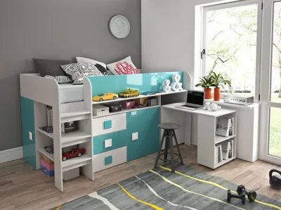 Produktbild von Etagenbett für Kinder TOLEDO 1 Stockbett mit Treppe und Bettkasten
